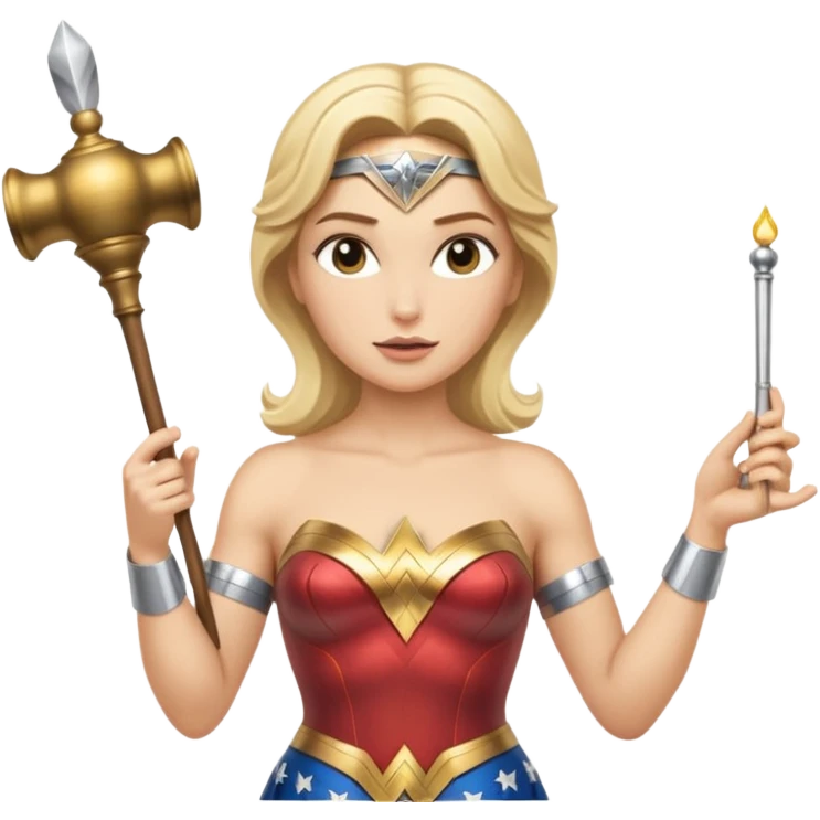 Blonde Wonder Woman holding short white orchestra conductor’s baton and bell emoji