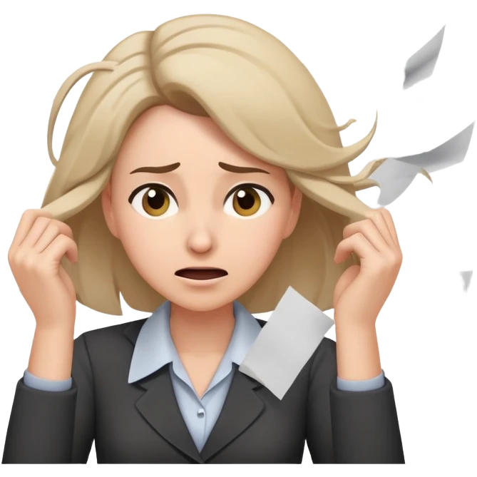 female teacher pulling her hair with stressed face, papers flying everywhere emoji