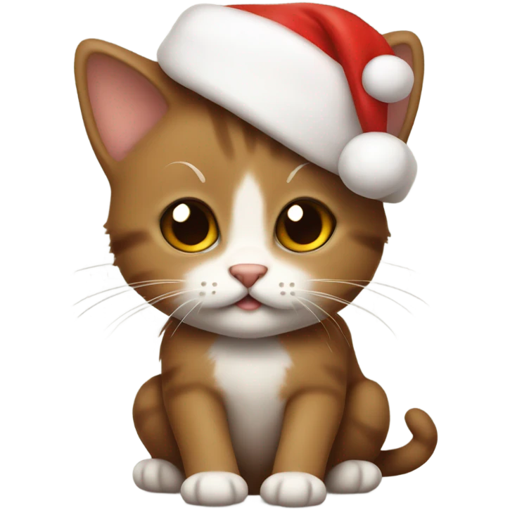 Little brown kitten with Santa hat emoji