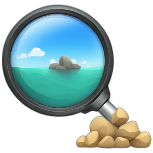 Magnifier with rocks and statistics emoji