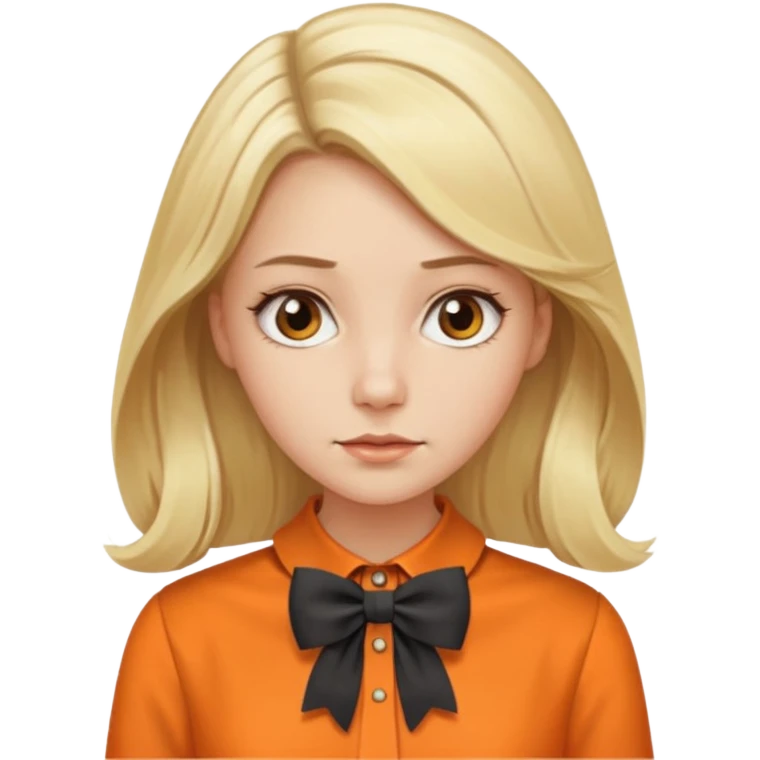 long blond hair not smiling woman with orange blouse bow collar emoji