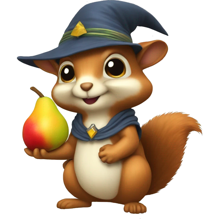 squirrel with a wizard hat an a mango in his hands emoji