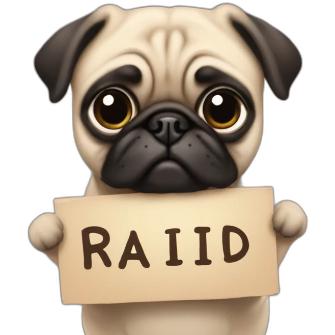 cartoon pug holding a sign that says raid emoji