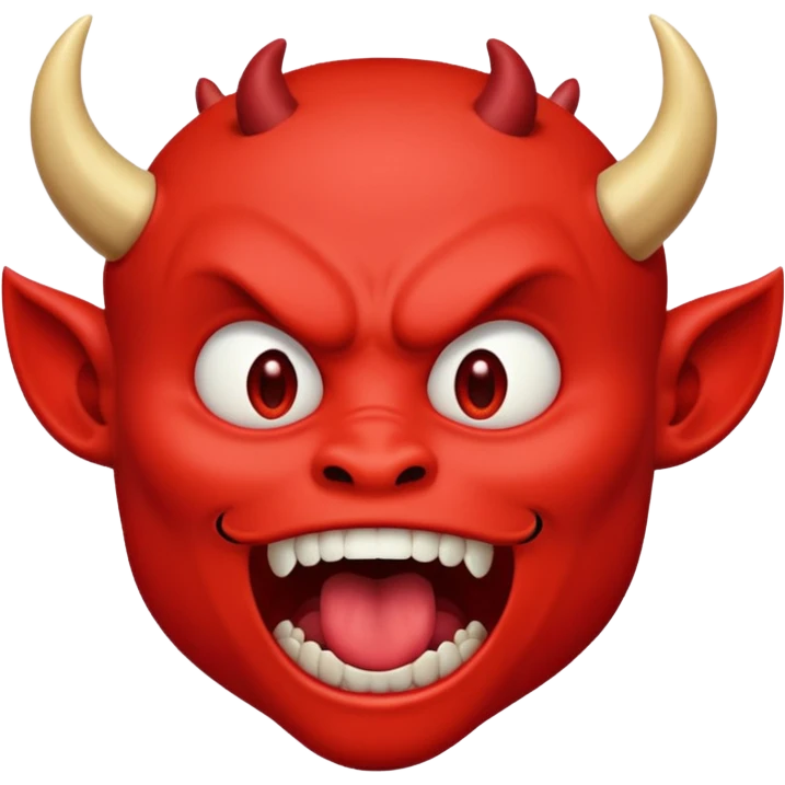 Make a red devil looking straight to with is mouth like it's going to eat something that's dropping from the shy  emoji