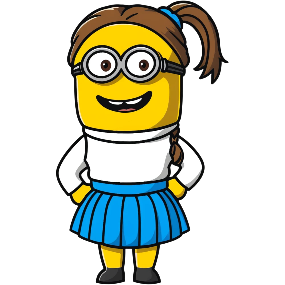 girly minion with skirt and ponytail emoji