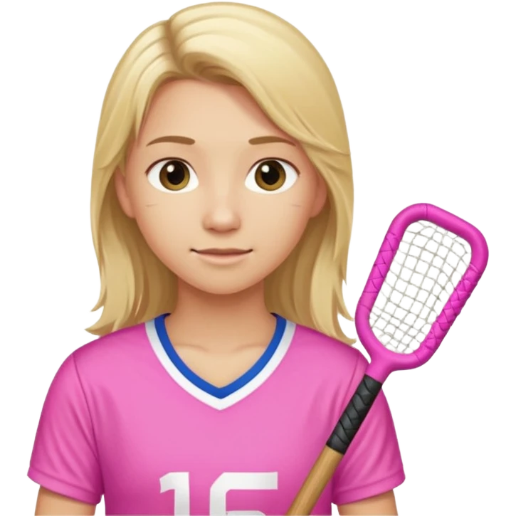 feild hockey w/ stick  player blond cute long hair and pink jersy emoji