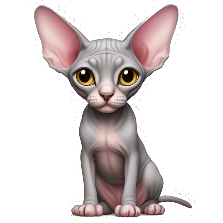 A skinny, gray-pink sphynx cat emoji