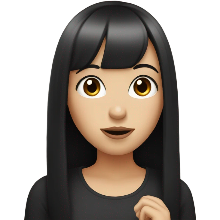 White girl with straight black hair and bangs blowing a kiss  emoji