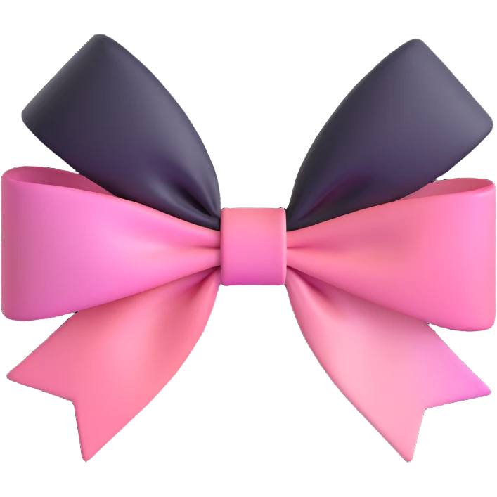 3D emoji style pink bow with gothic effect, pastel pink to black gradient,, remove background emoji