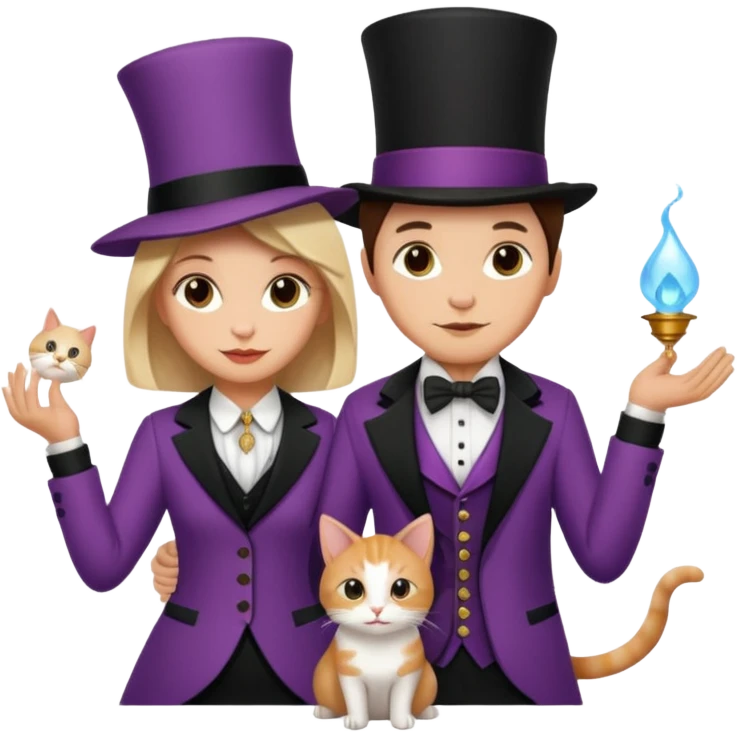 magician couple and their pet cat emoji