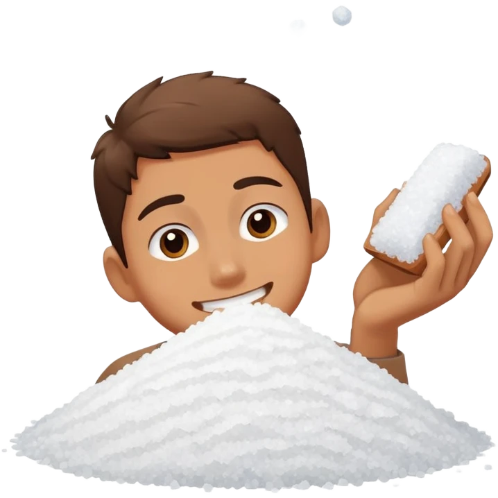 a smiling face sniffing a pile of salt emoji