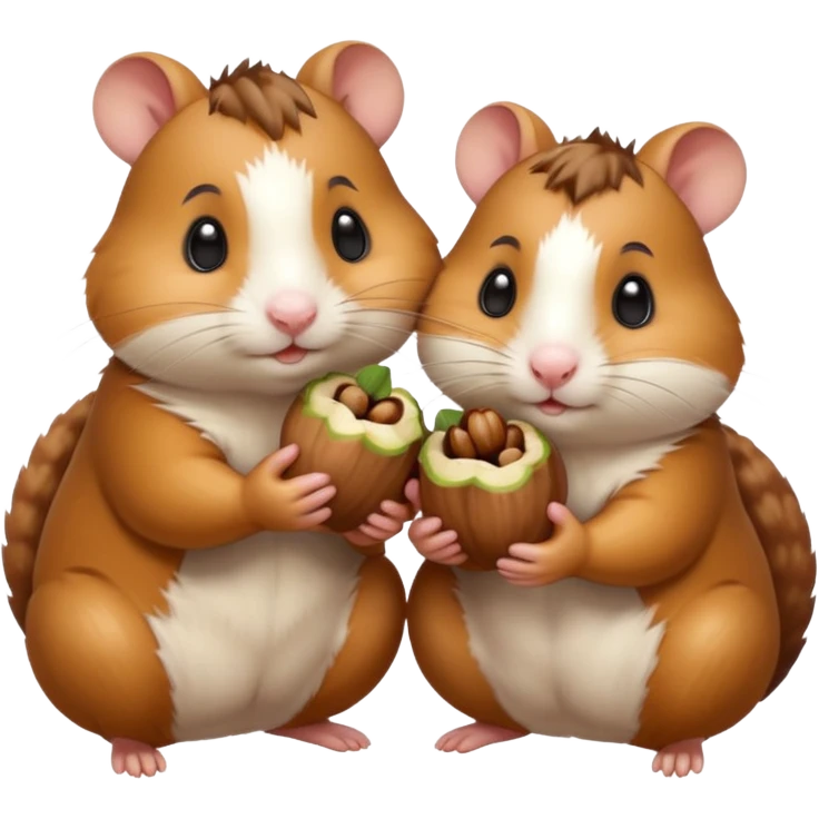 cartoon-style hamster sharing acorns with other cartoon-style hamsters emoji