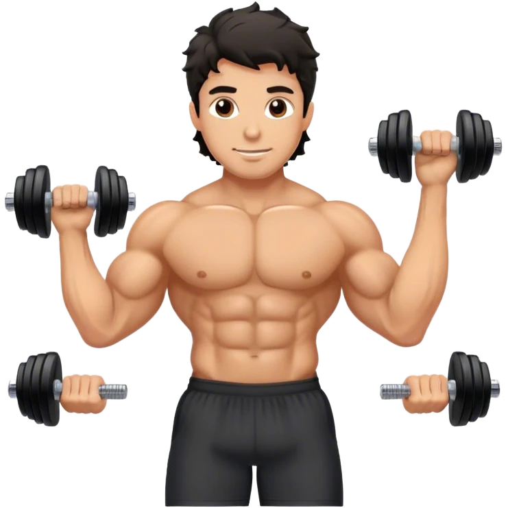 caucasian black haired wavy gym guy with dumbells emoji