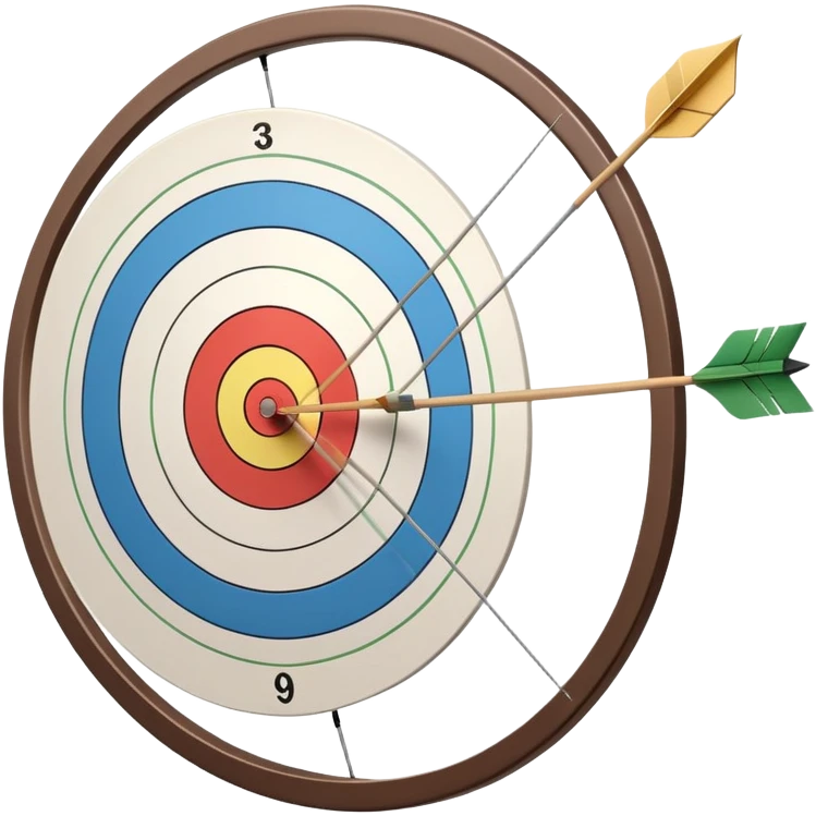 A close-up of a bowstring pulled taut with an arrow aimed at a target. The target's concentric rings are visible in the background, highlighting the focus and precision required for archery. The scene captures the grace and concentration of the sport. emoji