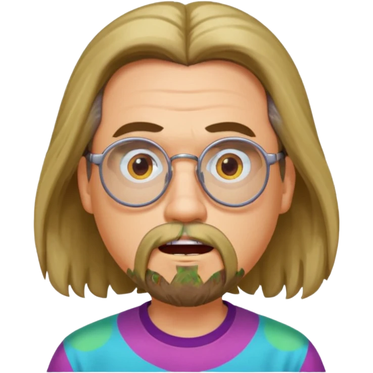 Marc Rebillet with long hair, round glasses and goatee, freaked out expression emoji