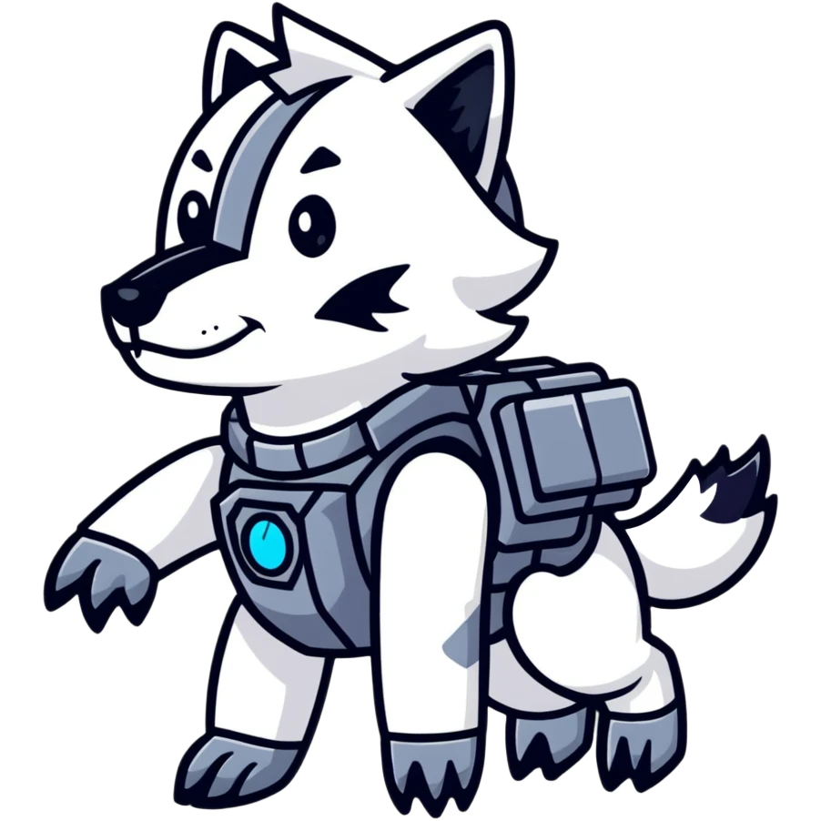 cyber wolf bot analyzing football stats with holographic football interface emoji