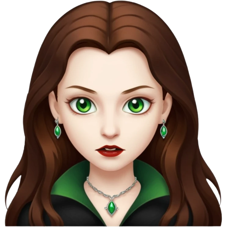Faça uma vampira com olhos verdes e cabelos morenos emoji