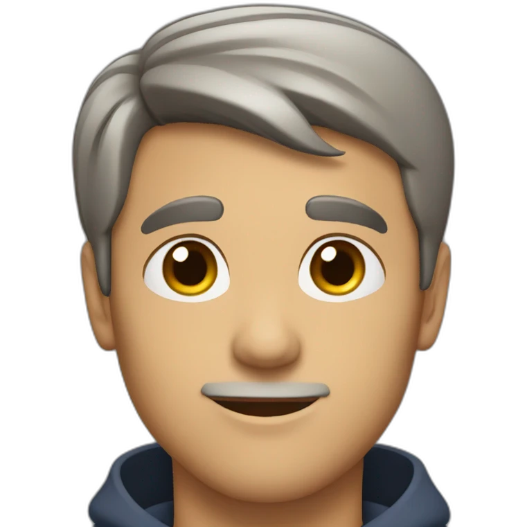 A middle-aged young man with short brown hair, brown eyes, and a slight chin emoji