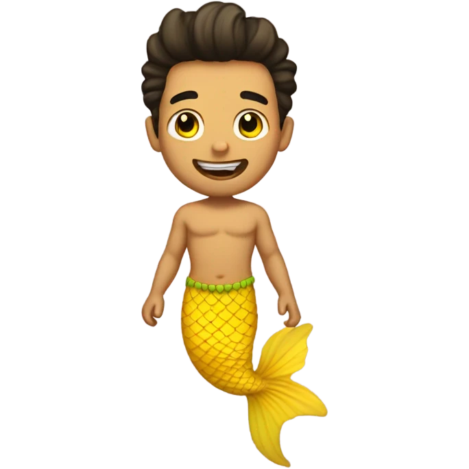 Tan merman with dark hair and yellow tail emoji