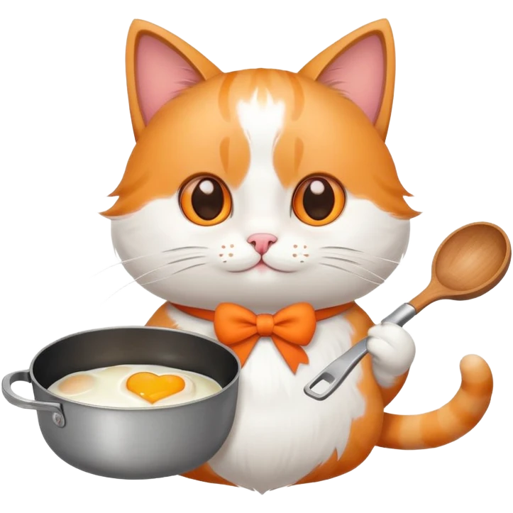 a cat holding a cooking pan with double heart-shaped egg emoji