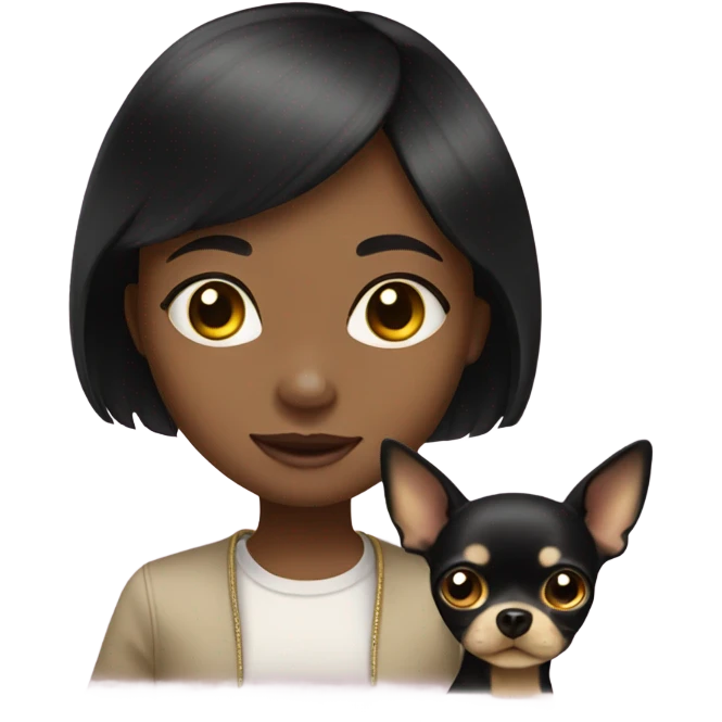 Black-hair little girl with gold chihuahua black  emoji