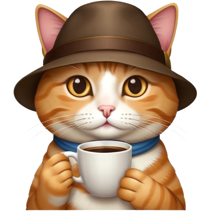 cat in a hat drinking coffee emoji