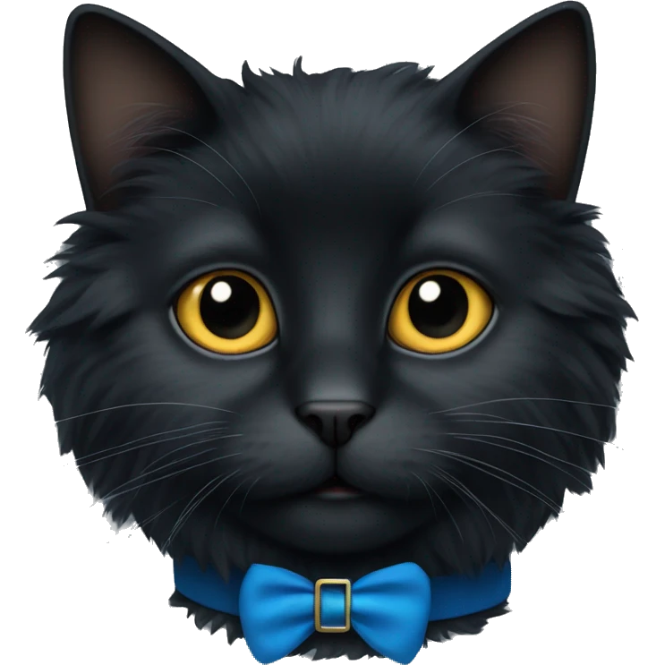 Black fluffy cat with a blue collar on emoji
