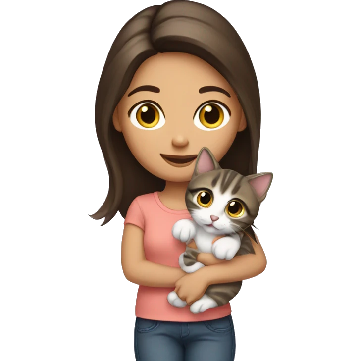 Brunette girl holding tabby kitten emoji