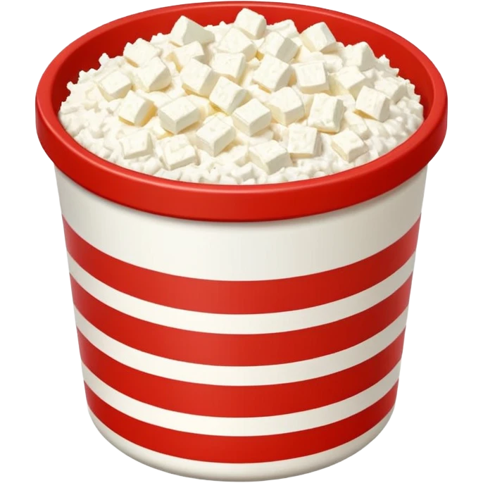Pixel art Cottagecheese in big chunks in a small red container with a white stripe at top and bottom emoji