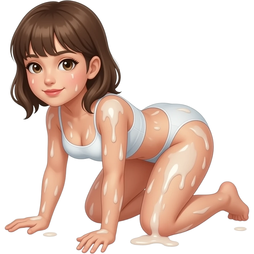 Girl on all fours, covered in cum emoji