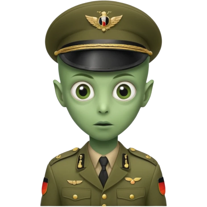 alien, wearing deutch soldier custome, half body emoji