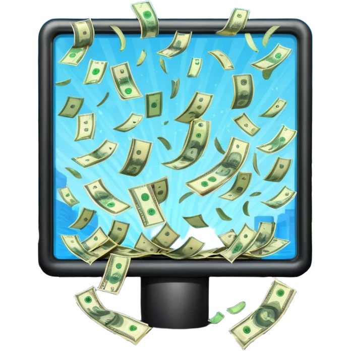 a street billboard advertisement money falling down in front of it emoji