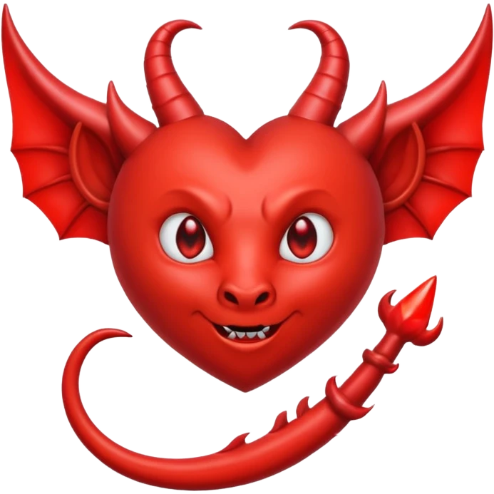 Red heart with devil horns and a devils tail and a halo above the pointed devils tail emoji