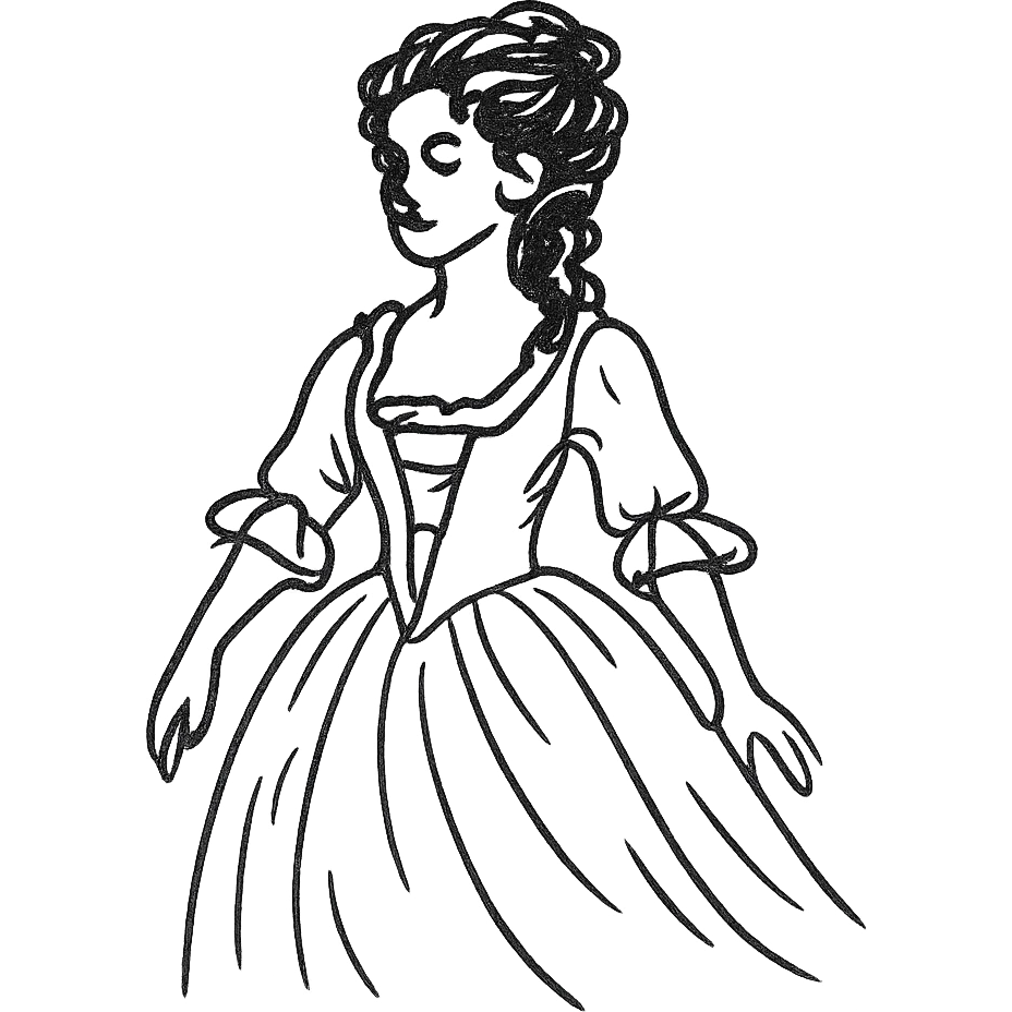vintage rococo mixed woman with brown hair and light skin in a light pink beautiful gown emoji