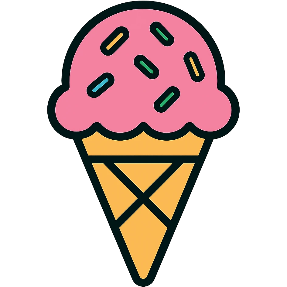 Make the ice cream with sprinkles into a cone, keep color outline icon style, no background. emoji