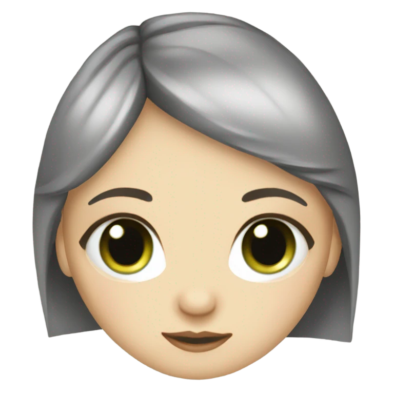 A very white girl has short, black hair and she has bangs. And she has green eyes  emoji