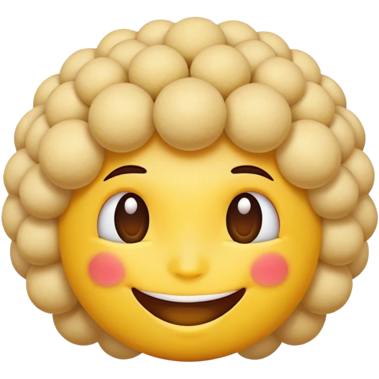 smiling emoji with puff balls hair emoji