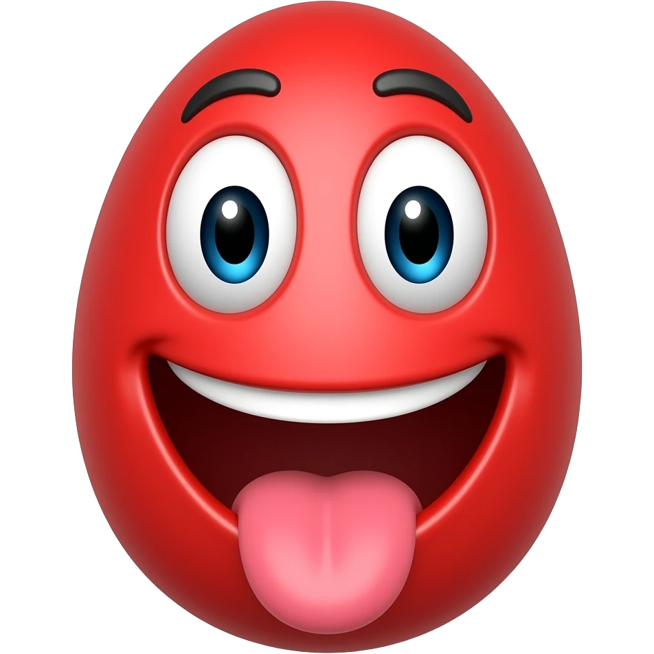 ovo vermelho com sorriso sem dente e lingua emoji