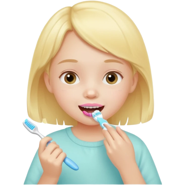 little girl brushing her teeth, pastel portrait, bright nourishing morning atmosphere, soft focus emoji
