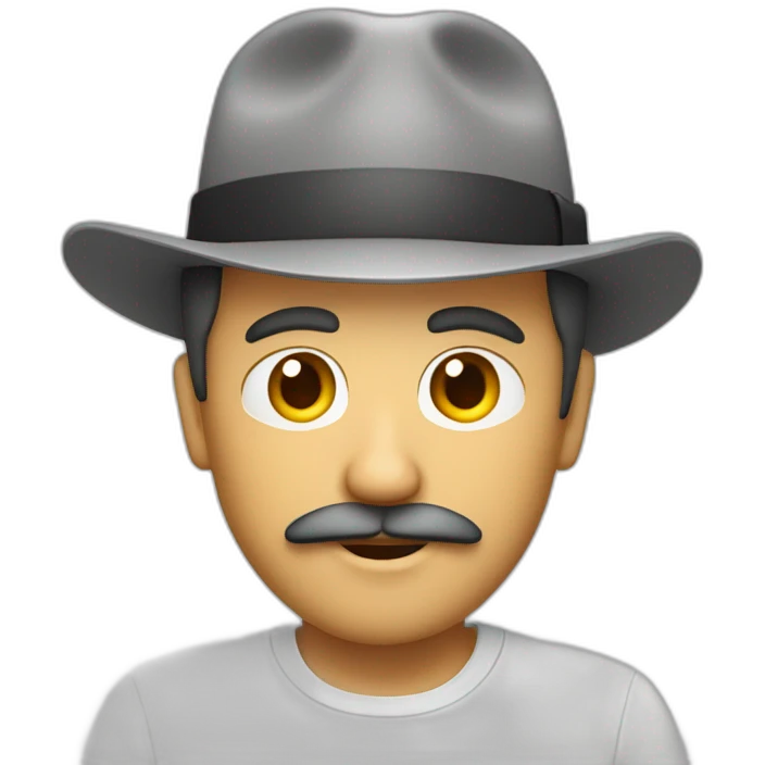 man whit white shirt backwards grey hat and flipped eyebrows as a moustache emoji