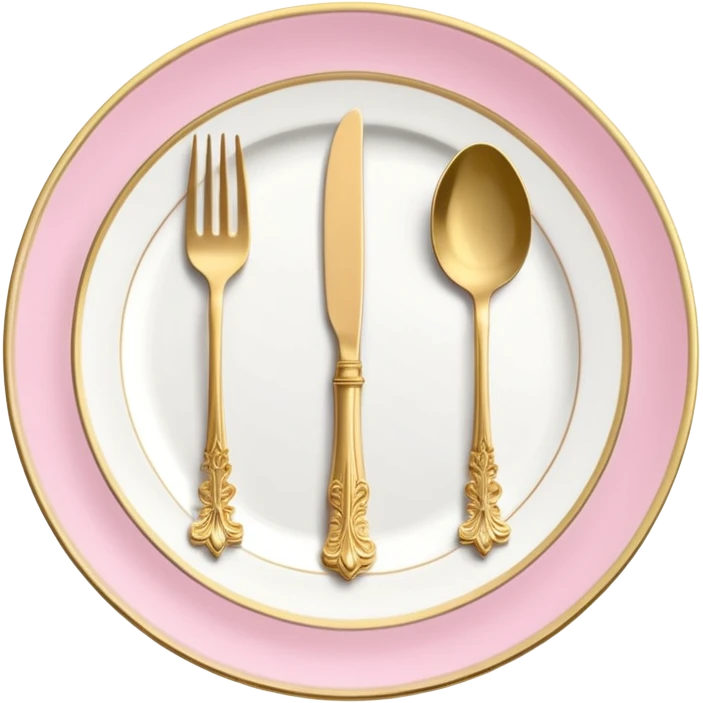 A luxurious plate with pink accents and elegant details, fork and knife side emoji