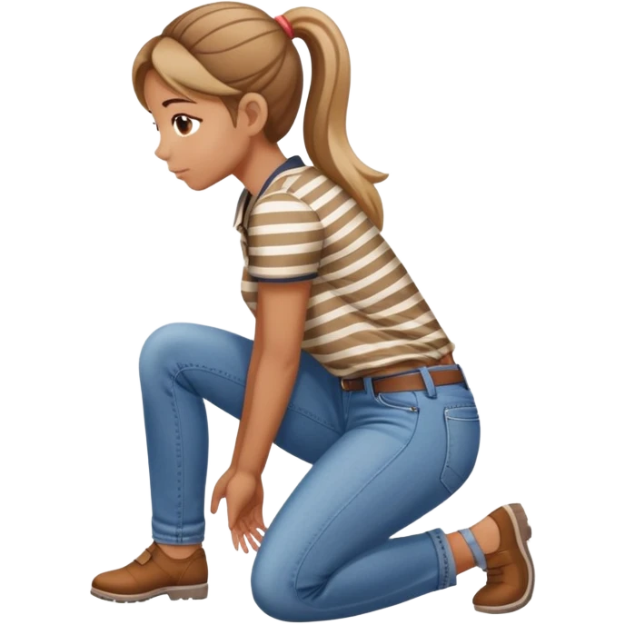 girl in jeans and striped shirt kneeling on the ground seen from behind emoji