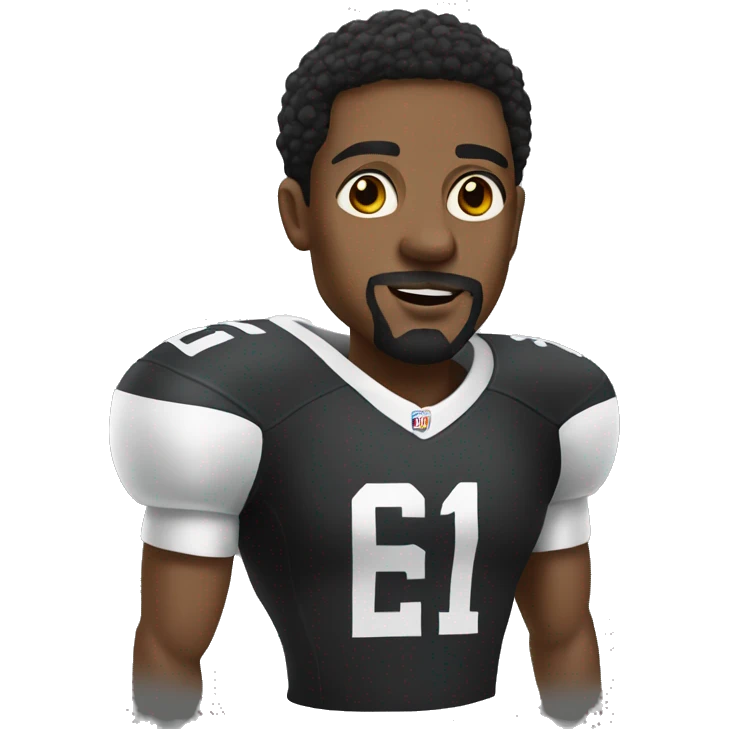 black man with goatee in football jersey emoji