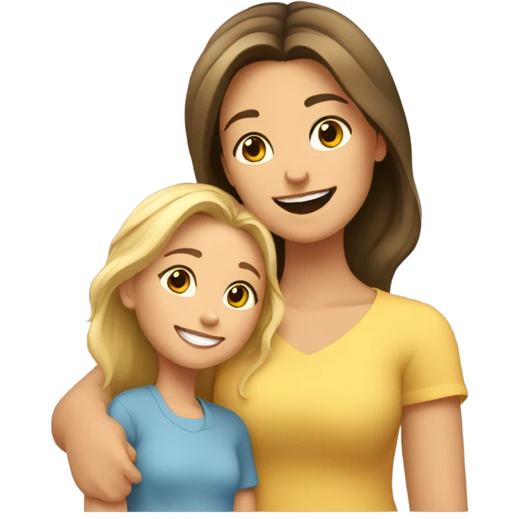 Blonde mom and brunette daughter love emoji