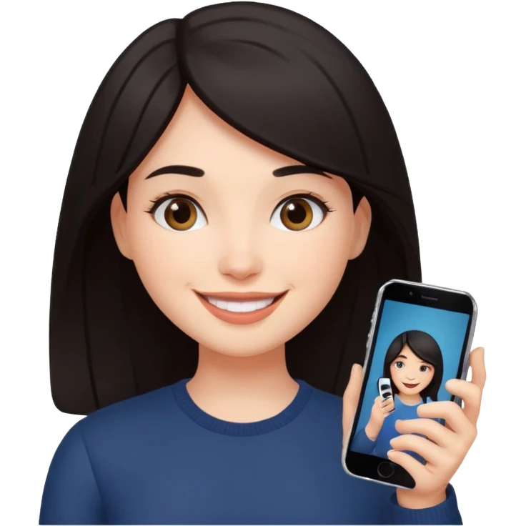 Dark-haired girl posting on instagram emoji