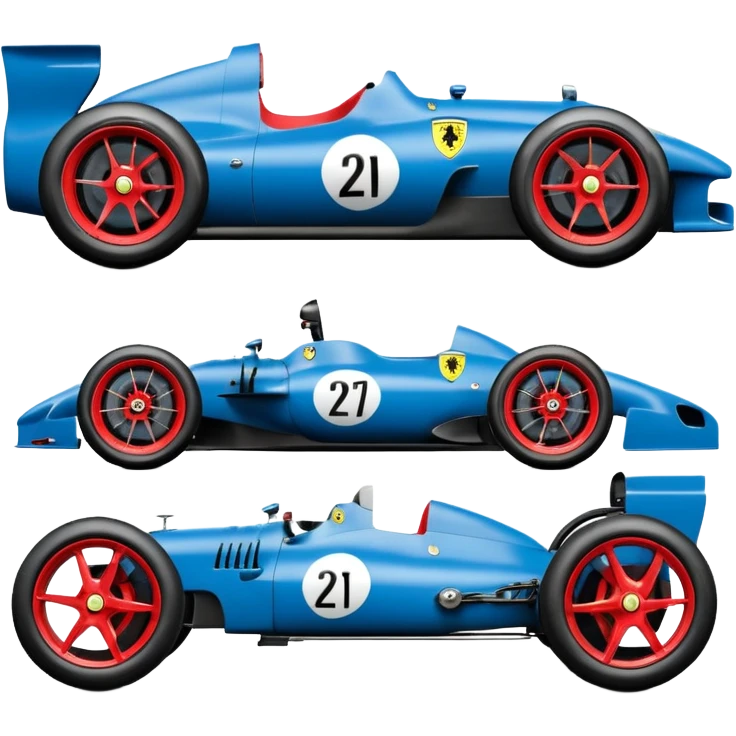  Hazy-blue Fenderless extended-wheelbase 2026 luxury racing Ferrari lowered powerful V-8 engined racing cycle car featuring advanced rugged 4 wheel independent suspension, power steering, disc brakes, small leather covered steering wheel, side mounted cowl exhaust  emoji