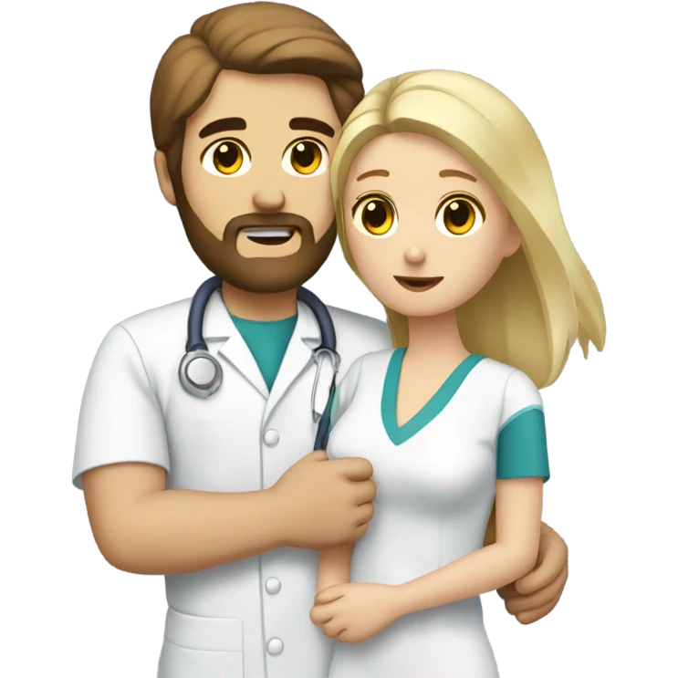 Sick man with brown hair and beard being cared for by blond nurse  emoji