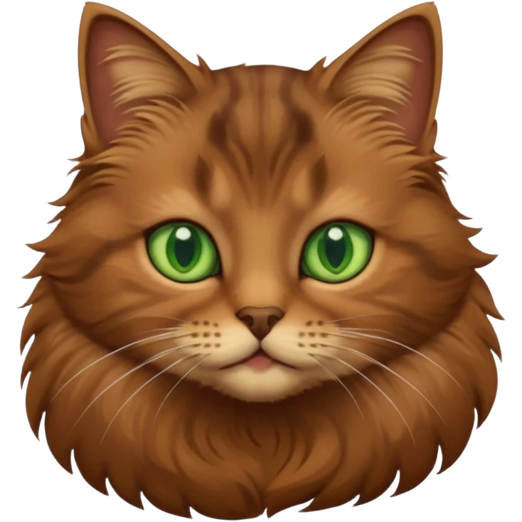 eine braune flauschige niedliche katze mit grünen augen die augen sollen nicht leuchten sondern matt sein und mit verschiedenen brauntönene das fell emoji