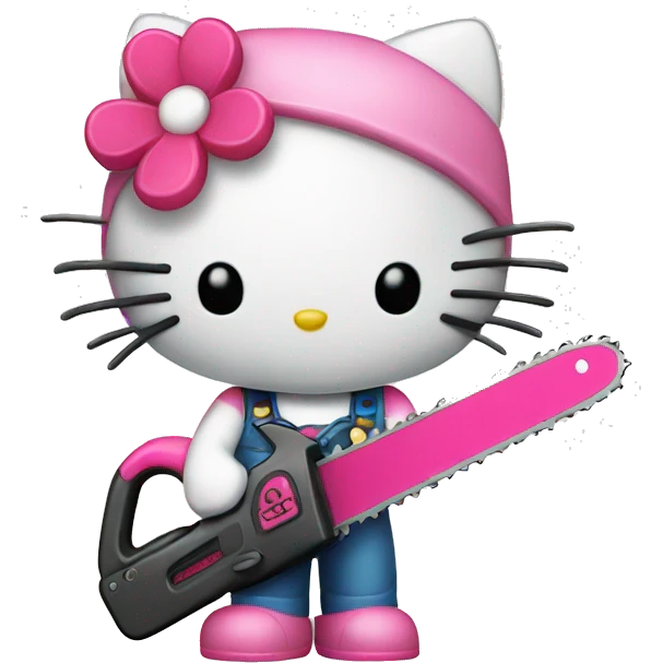 hello kitty holding a pink chainsaw emoji