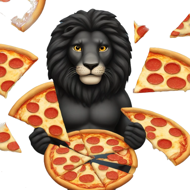 Black lion eating a slice of pizza emoji